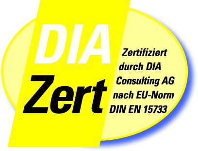 Erneuerung unserer Zertifizierung durch DIAZert: „Dieses Maklerbüro arbeitet nach der DIN EN 15733.“